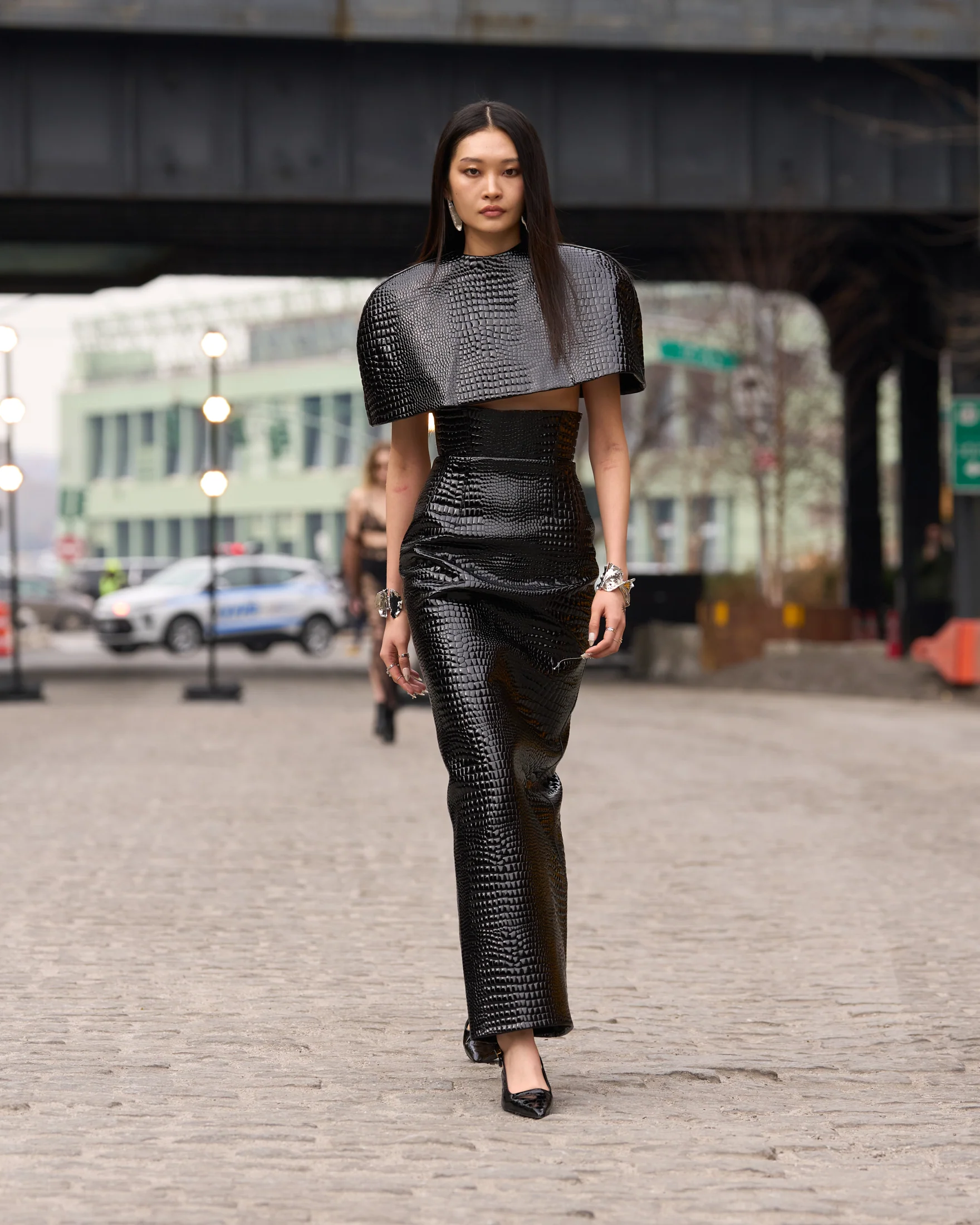 Vegan Croc Leather Cape Top + Croc Embossed Maxi Skirt